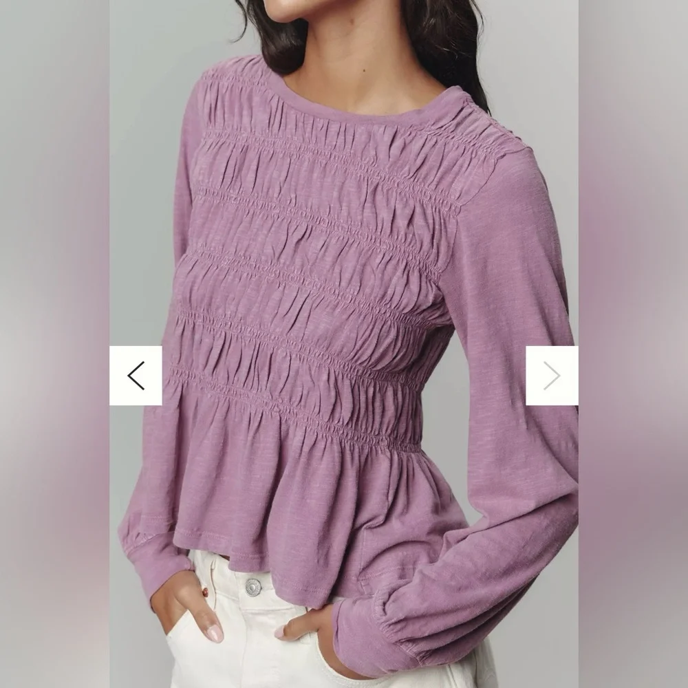 💜Anthropologie Pilcro Long-Sleeve Smocked Top - NWT